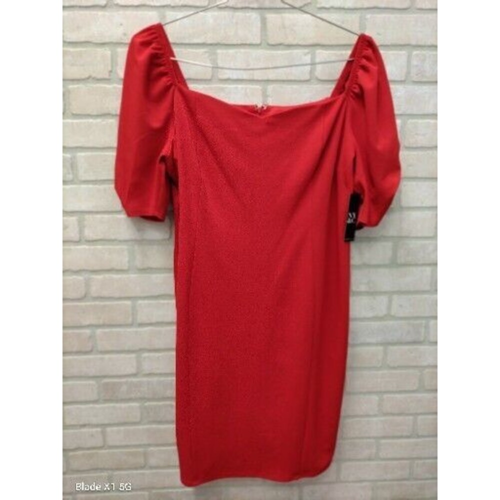 NY & C Red Midi Dress With Puff Sleeves Pencil Zip Size XXL Valentine's NWT
